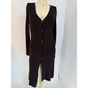Y2K Max Studio Chocolate Brown Longline Rib Knit Duster Cardigan NWT Tie S